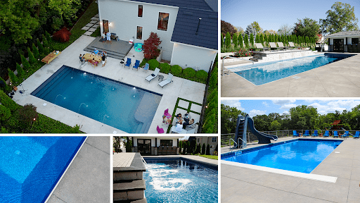 collage of backyards that show how to create privacy in your backyard